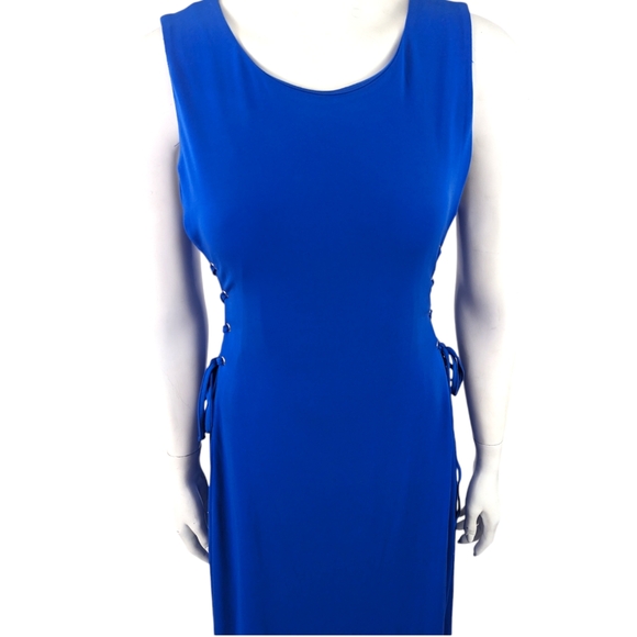 Tahari Lace Up Stretch Sheath Dress Womens Medium NEW Blue Career Work Dress - Picture 5 of 13